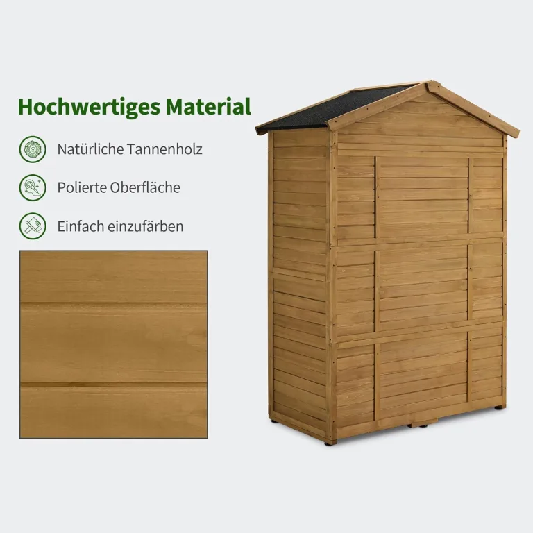 M MCombo Gartenschrank Gartenhaus Holz Wetterfest, Geräteschrank Holzschrank Outdoor Wasserdicht Begehbar, für Außenbereich Balkon Terrasse, Gerätehaus mit 6 Feste Regale 74×143×200 cm (Natur) – Bild 8