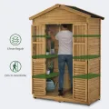 M MCombo Gartenschrank Gartenhaus Holz Wetterfest, Geräteschrank Holzschrank Outdoor Wasserdicht Begehbar, für Außenbereich Balkon Terrasse, Gerätehaus mit 6 Feste Regale 74×143×200 cm (Natur) - Thumbnail 4