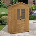 M MCombo Gartenschrank Gartenhaus Holz Wetterfest, Geräteschrank Holzschrank Outdoor Wasserdicht Begehbar, für Außenbereich Balkon Terrasse, Gerätehaus mit 6 Feste Regale 74×143×200 cm (Natur) - Thumbnail 2