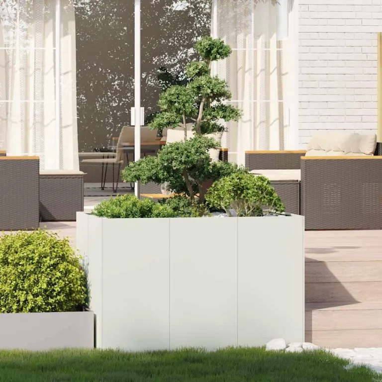 vidaXL Pflanzgefäß Weiß 120x80x80 cm Stahl, Pflanzschale, Garten-Garten-Pflanzkübel, Outdoor-Pflanzgefäß, Hochbeet, Pflanzgefäß, Blumenkasten – Bild 2