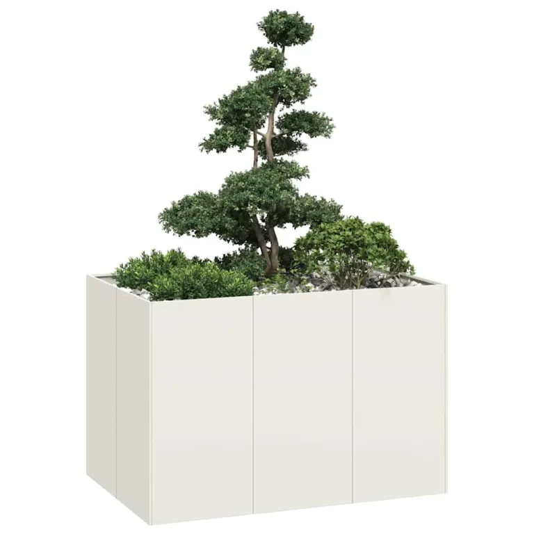 vidaXL Pflanzgefäß Weiß 120x80x80 cm Stahl, Pflanzschale, Garten-Garten-Pflanzkübel, Outdoor-Pflanzgefäß, Hochbeet, Pflanzgefäß, Blumenkasten – Bild 4
