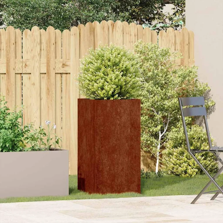 vidaXL Pflanzkübel Rostig 40x40x80 cm Wetterfester Stahl, Pflanzschale, Garten-Garten-Pflanzkübel, Outdoor-Pflanzgefäß, Hochbeet, Pflanzgefäß – Bild 2