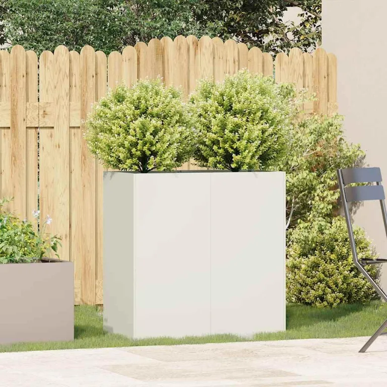 vidaXL Pflanzkübel Weiß 80x40x80 cm Kaltgewalzter Stahl, Pflanzschale, Garten-Garten-Pflanzkübel, Outdoor-Pflanzgefäß, Hochbeet, Pflanzgefäß – Bild 2