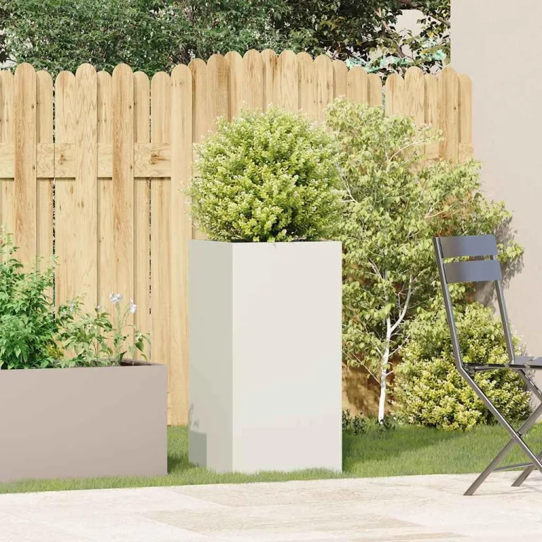 vidaXL Pflanzkübel Weiß 40x40x80 cm Kaltgewalzter Stahl, Pflanzschale, Garten-Garten-Pflanzkübel, Outdoor-Pflanzgefäß, Hochbeet, Pflanzgefäß – Bild 2