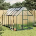 Festnight Gewächshaus mit Fundamentrahmen Gewächshaus Aluminium Gewächshaus Winterfest Garten glashaus UV-SchutzTreibhaus Aufzucht Pflanzenhaus Tomatenhaus-Grün-334 x 169 x 202 cm - Thumbnail 1