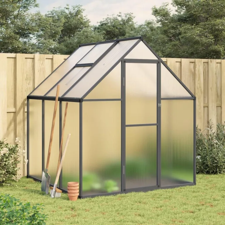 Festnight Gewächshaus mit Fundamentrahmen Gewächshaus Aluminium Gewächshaus Winterfest Garten glashaus UV-SchutzTreibhaus Aufzucht Pflanzenhaus Tomatenhaus-Anthrazit-169 x 169 x 195 cm – Bild 1