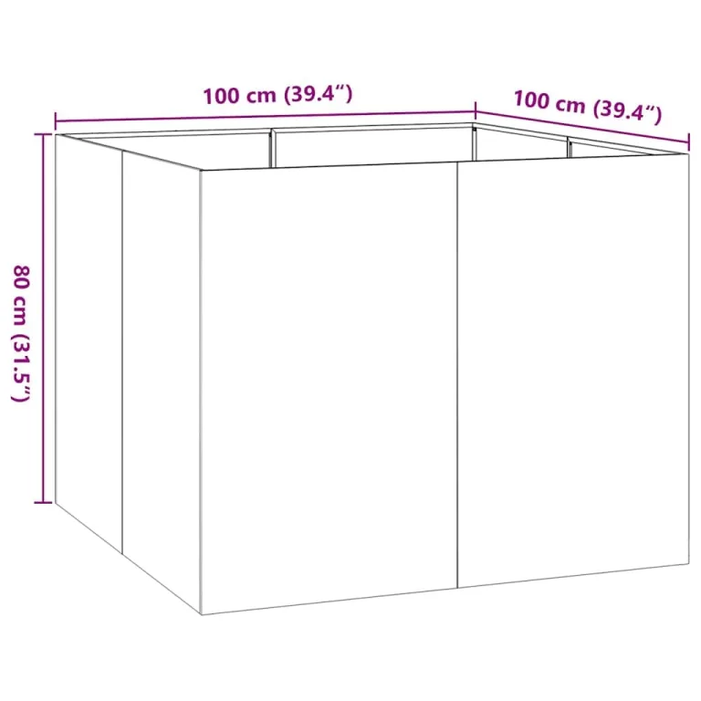vidaXL Pflanzkübel Rostig 100x100x80 cm Wetterfester Stahl, Pflanztopf, Pflanzenständer, Hochbeet, Pflanzgefäßständer, Pflanzentablett, Gartenpflanzer – Bild 3