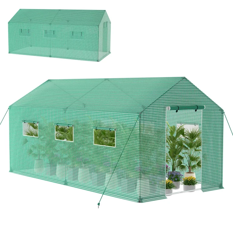 Froadp Gewächshaus Foliengewächshaus 4,5x2x2 m Folientunnel Winterfest Treibhaus Tomatengewächshaus 18 ㎡ Stabiles Tomatenhaus mit Verzinktem Stahlrohr inkl. Tür & Fenster, Grün – Bild 1