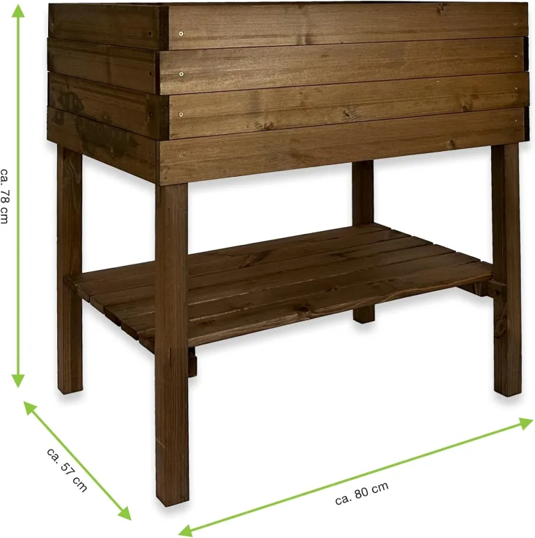 gartenetage Hochbeet XL mit Ablage und Pflanzfolie - Wetterfest, Ergonomisch, Inklusive Schutzlasur, Robustes Kiefernholz, Braun – Bild 6