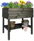 gartenetage Hochbeet XL mit Ablage und Pflanzfolie - Wetterfest, Ergonomisch, Inklusive Schutzlasur, Robustes Kiefernholz, Braun - Thumbnail 11