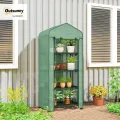 Outsunny Gewächshaus mit Rolle, Regale, Winterfest Foliengewächshaus aus Stahl, Treibhaus für Balkon, Garten, Tomatenhaus 69 x 50 x 165 cm, Tomatengewächshaus für Tomaten, Blumen, Pflanzen, Grün - Thumbnail 2