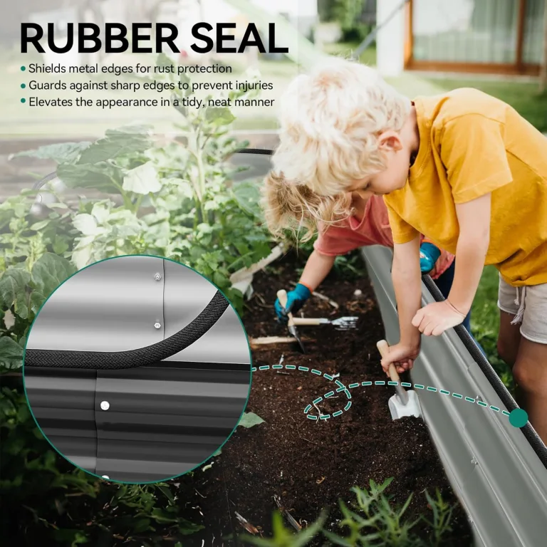 YITAHOME Outdoor Hochbeet Metall 240x61x43cm, Hochbeete-Kit aus Verdicktem Zink-Aluminium-Magnesium-Edelstahl-Metall Hochbeete für Garten mit Sicherheitsgummi für Gemüse, Blumen und Früchte (Grau) – Bild 5