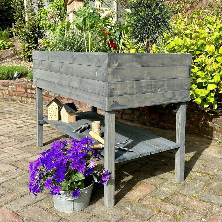 gartenetage Hochbeet XXL mit Ablage und Pflanzfolie - Nachhaltiges Design, Wetterfest, Rückenschonend, Praktische Ablage, Inklusive Pflanzfolie, Anthrazit – Bild 7