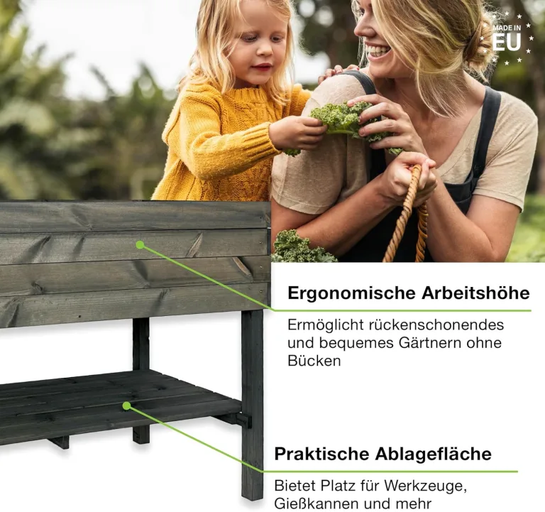 gartenetage Hochbeet XXL mit Ablage und Pflanzfolie - Nachhaltiges Design, Wetterfest, Rückenschonend, Praktische Ablage, Inklusive Pflanzfolie, Anthrazit – Bild 3