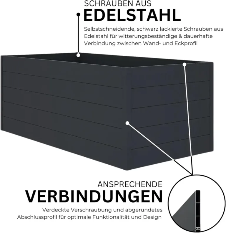 Premium Aluminium Hochbeet L 185x95x74 cm - Wetterfest, Robust & Pflegeleicht - Nut- und Feder-Hohlkammerprofile - Blumenbeet mit eleganten Design & Große Anbaufläche für Gemüse & Kräuter – Bild 2
