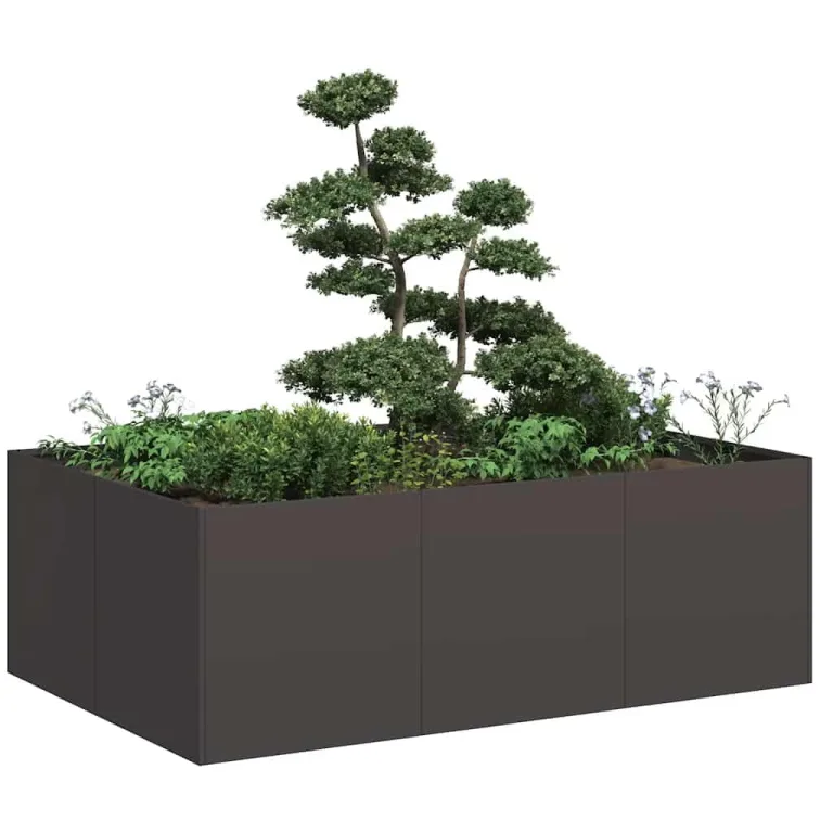vidaXL Pflanzkübel Schwarz 120x80x40 cm Stahl, Pflanzschale, Garten-Garten-Pflanzkübel, Outdoor-Pflanzgefäß, Hochbeet, Pflanzgefäß, Blumenkasten – Bild 3