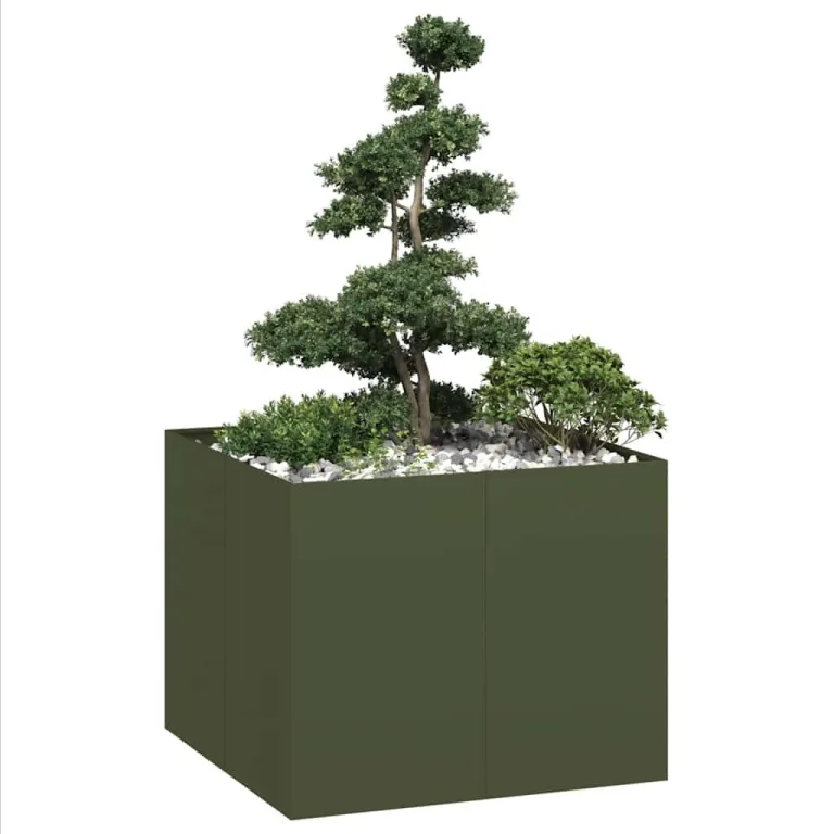 vidaXL Pflanzgefäß Olivgrün 100x100x80 cm Stahl, Pflanzschale, Garten-Garten-Pflanzkübel, Outdoor-Pflanzgefäß, Hochbeet, Pflanzgefäß, Blumenkasten – Bild 4