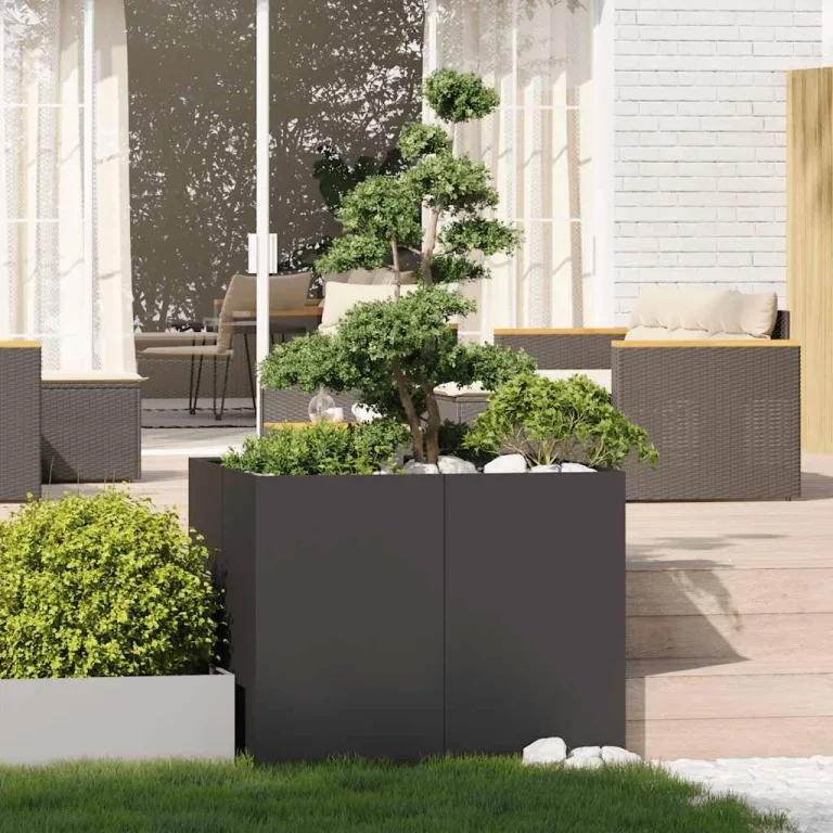 vidaXL Pflanzkübel Schwarz 100x100x80 cm Stahl, Pflanzschale, Garten-Garten-Pflanzkübel, Outdoor-Pflanzgefäß, Hochbeet, Pflanzgefäß, Blumenkasten – Bild 2