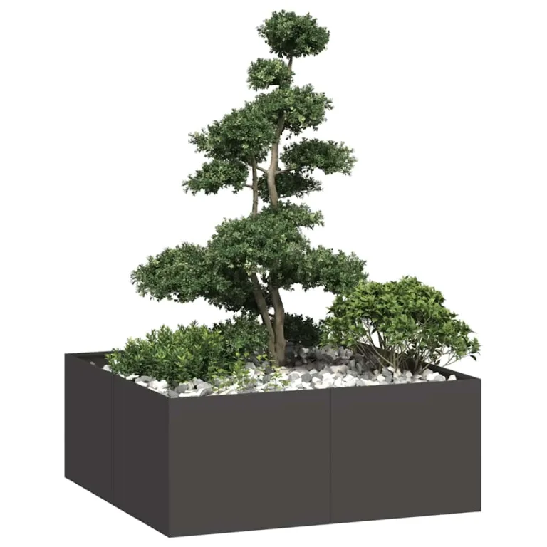 vidaXL Pflanzkübel Schwarz 100x100x40 cm Stahl, Pflanzschale, Garten-Garten-Pflanzkübel, Outdoor-Pflanzgefäß, Hochbeet, Pflanzgefäß, Blumenkasten – Bild 4