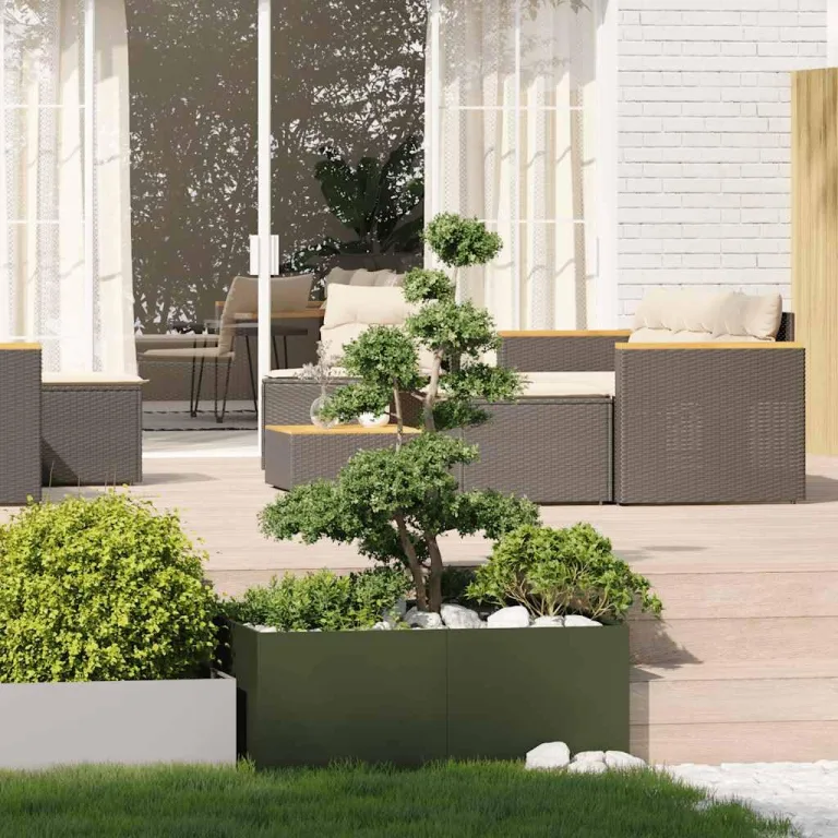 vidaXL Pflanzgefäß Olivgrün 100x100x40 cm Stahl, Pflanzschale, Garten-Garten-Pflanzkübel, Outdoor-Pflanzgefäß, Hochbeet, Pflanzgefäß, Blumenkasten – Bild 2
