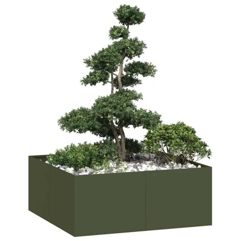 vidaXL Pflanzgefäß Olivgrün 100x100x40 cm Stahl, Pflanzschale, Garten-Garten-Pflanzkübel, Outdoor-Pflanzgefäß, Hochbeet, Pflanzgefäß, Blumenkasten – Bild 4