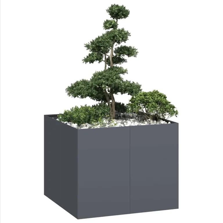 vidaXL Anthrazit Pflanzkübel 100x100x80 cm, Stahl, Outdoor, Modern, Hochbeet, Blumenkasten – Bild 4