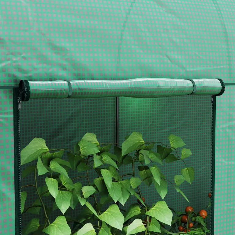 Outsunny Gartengewächshaus 2 m² Tomatengewächshaus 2 x 1 x 1,78 m 2 Rolltüren mit Reißverschluss Stahl PE hohe Dichte 140 g/m² UV-beständig grün – Bild 8
