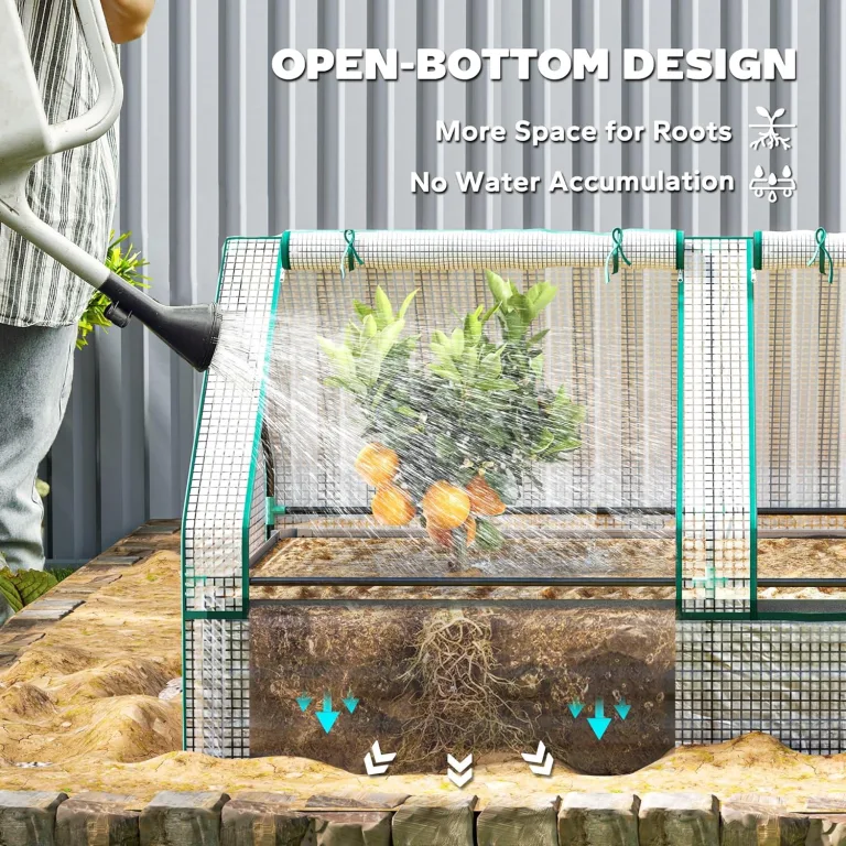 Outsunny Hochbeet mit Mini Gewächshaus, Outdoor Metall Pflanzkasten mit Abdeckung, für Kräuter und Gemüse, Nutzung für Terrasse, Garten, Balkon, Weiß und Dunkelgrau – Bild 5