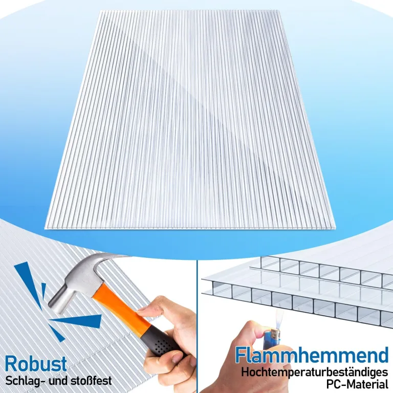15x Polycarbonat Hohlkammerstegplatten 8mm Doppelstegplatte für Gewächshaus (60.5 x 121cm) | 1.2kg/m² Gewächshausplatte UV-beständigen für Gewächshaus Garten Treibhaus Ersatzplatten – Bild 4