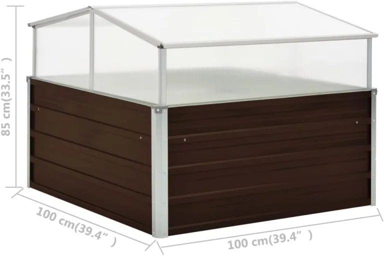 Gewächshaus Frühbeet Aufsatz Pflanzkasten Blumenkasten Tomatenhaus Treibhaus Pflanzenhaus Frühbeetkasten Hochbeet 100x100x85cm Verzinkter Stahl Braun – Bild 8