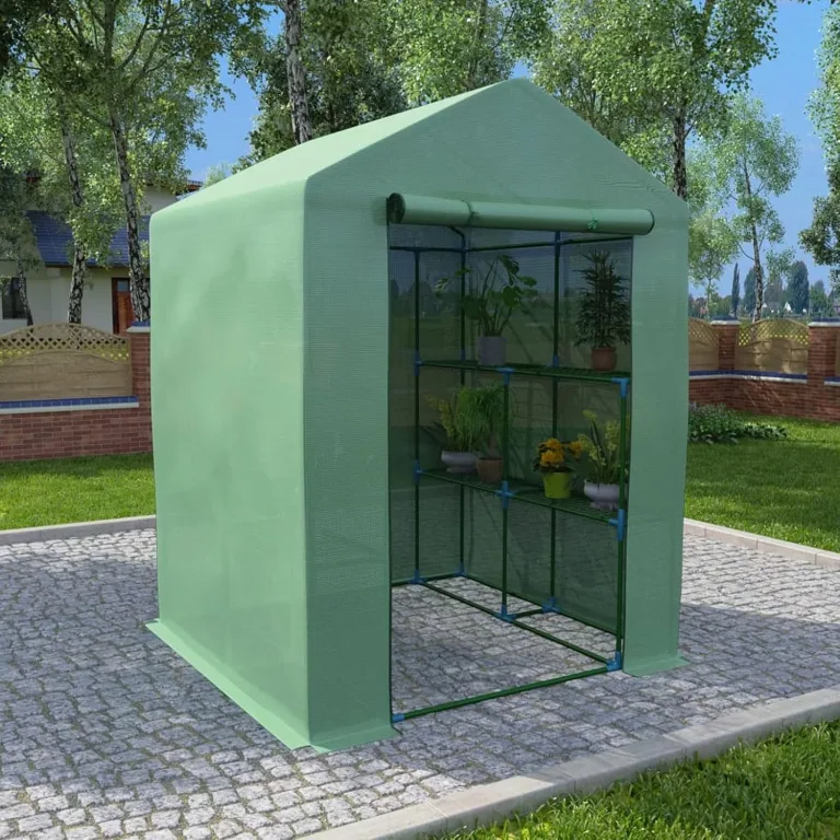 Gewächshaus mit Ablagen Stahl 143x143x195 cm, Frühbeet, Tomatenhaus, Treibhaus, Greenhouse, Garten Zubehör – Bild 1