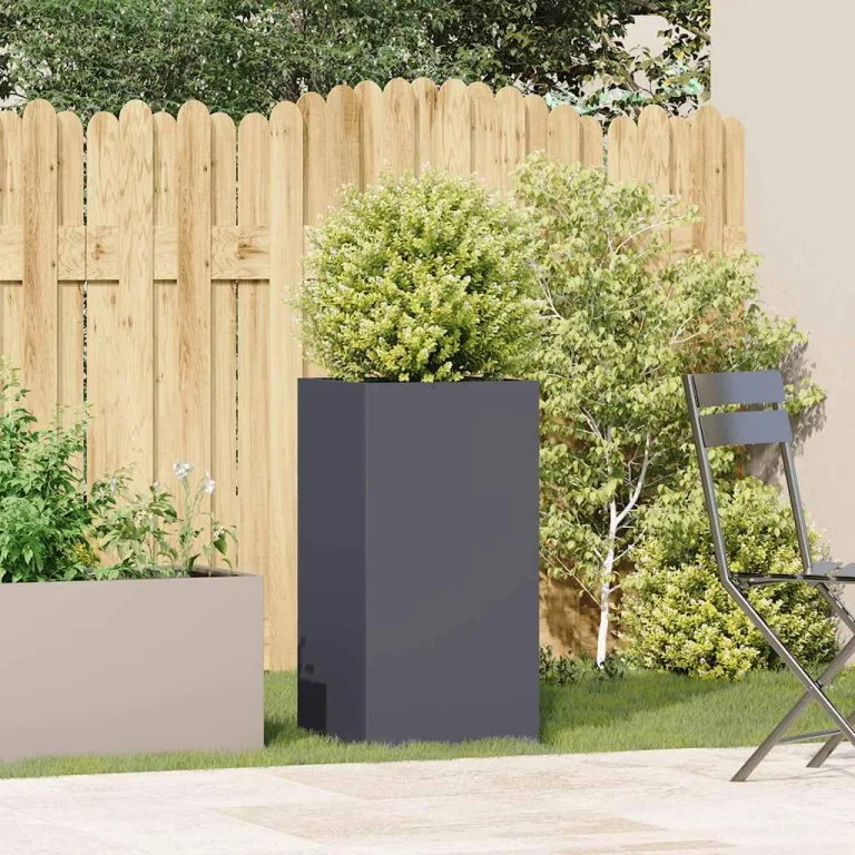 vidaXL Pflanzkübel Anthrazit 40x40x80 cm Kaltgewalzter Stahl, Pflanzschale, Garten-Garten-Pflanzkübel, Outdoor-Pflanzgefäß, Hochbeet, Pflanzgefäß – Bild 2