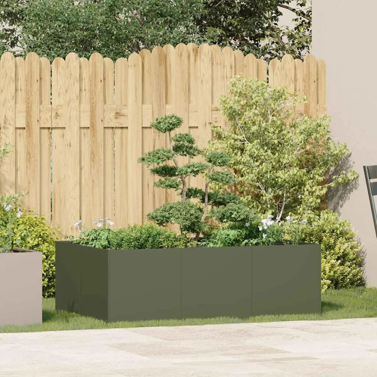vidaXL Pflanzkübel Olivgrün 120x80x40 cm Stahl, Pflanzschale, Garten-Garten-Pflanzkübel, Outdoor-Pflanzgefäß, Hochbeet, Pflanzgefäß, Blumenkasten – Bild 2