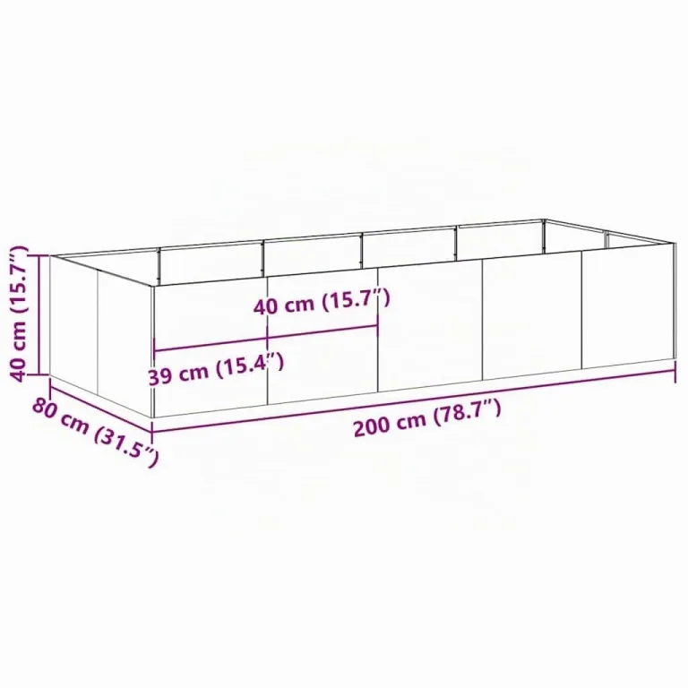 vidaXL Pflanzgefäß Anthrazit 200x80x40 cm Stahl, Pflanzschale, Garten-Garten-Pflanzkübel, Outdoor-Pflanzgefäß, Hochbeet, Pflanzgefäß, Blumenkasten – Bild 3