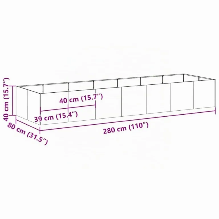 vidaXL Pflanzkübel Schwarz 280x80x40 cm Stahl, Pflanzschale, Garten-Garten-Pflanzkübel, Outdoor-Pflanzgefäß, Hochbeet, Pflanzgefäß, Blumenkasten – Bild 3