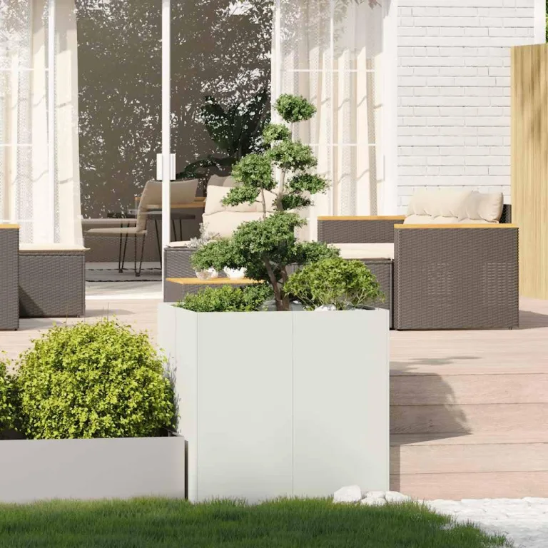 vidaXL Pflanzgefäß Weiß 80x80x80 cm Stahl, Pflanzschale, Garten-Garten-Pflanzkübel, Outdoor-Pflanzgefäß, Hochbeet, Pflanzgefäß, Blumenkasten – Bild 2