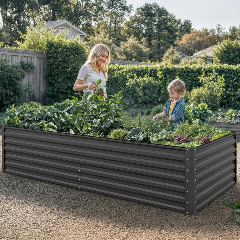 YITAHOME 2er-Set Hochbeet Metall 240x120x58cm, Hochbeete-Kit aus Verdicktem Zink-Aluminium-Magnesium-Edelstahl-Metall Hochbeete für Garten mit Stützstange & Handschuhe für Gemüse, Blumen (Schwarz) – Bild 8