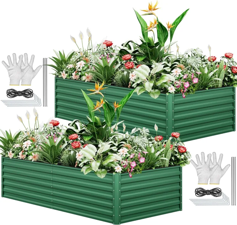 YITAHOME 2er-Set Hochbeet Metall 240x120x58cm, Hochbeete-Kit aus Verdicktem Zink-Aluminium-Magnesium-Edelstahl-Metall Hochbeete für Garten mit Stützstange & Handschuhe für Gemüse, Blumen (Grün) – Bild 1