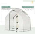 Outsunny Gewächshaus, 180 x 100 x 168 cm Foliengewächshaus mit Rolltür, Treibhaus, Tomatenhaus mit Obenfenster, PE-Gitterfolie, Winterfest Pflanzenhaus für Garten, Balkon, Weiß - Thumbnail 5