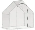 Outsunny Gewächshaus, 180 x 100 x 168 cm Foliengewächshaus mit Rolltür, Treibhaus, Tomatenhaus mit Obenfenster, PE-Gitterfolie, Winterfest Pflanzenhaus für Garten, Balkon, Weiß - Thumbnail 1