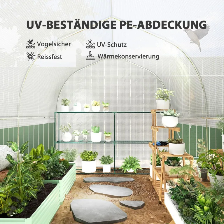 Outsunny Gewächshaus 3 x 2 x 2 m Foliengewächshaus mit 4 Fenster & Tür, Aufrollbar Seitenwänden, UV-beständiger Folientunnel Tomatenhaus mit verzinkten Stahlrahmen, Weiß – Bild 4