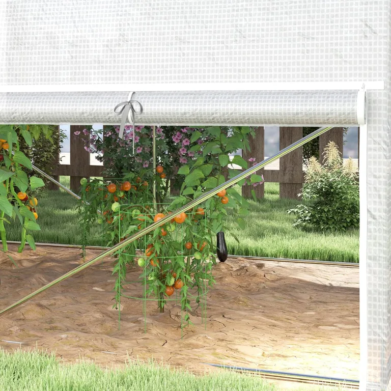 Outsunny Gewächshaus 3 x 2 x 2 m Foliengewächshaus mit 4 Fenster & Tür, Aufrollbar Seitenwänden, UV-beständiger Folientunnel Tomatenhaus mit verzinkten Stahlrahmen, Weiß – Bild 9