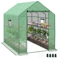 Outsunny Begehbares Gewächshaus mit 3 Etagen 8 Ablagen, kleines Gewächshaus mit verstärkter PE-Abdeckung, Gartenpflanzengewächshaus mit Rolltür und drei Gitterfenstern, 140 x 143 x 190 cm, Weiß - Thumbnail 10