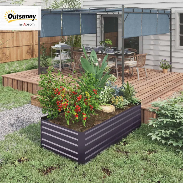 Outsunny Hochbeet aus Stahl, Pflanzbeet Frühbeet Gartenbeet Blumenkasten steckbar, Pflanzkasten Pflanzkübel Gemüsebeet 180x90x60cm für Garten Balkon Terrasse, Gartenspalier für Blumen, Pflanzen, Obst – Bild 2