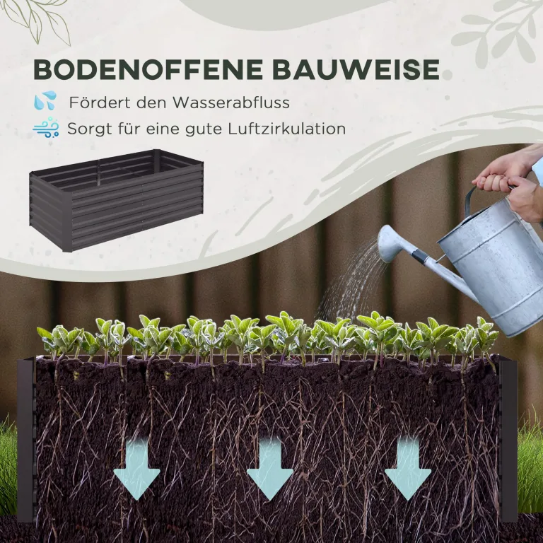 Outsunny Hochbeet aus Stahl, Pflanzbeet Frühbeet Gartenbeet Blumenkasten steckbar, Pflanzkasten Pflanzkübel Gemüsebeet 180x90x60cm für Garten Balkon Terrasse, Gartenspalier für Blumen, Pflanzen, Obst – Bild 3
