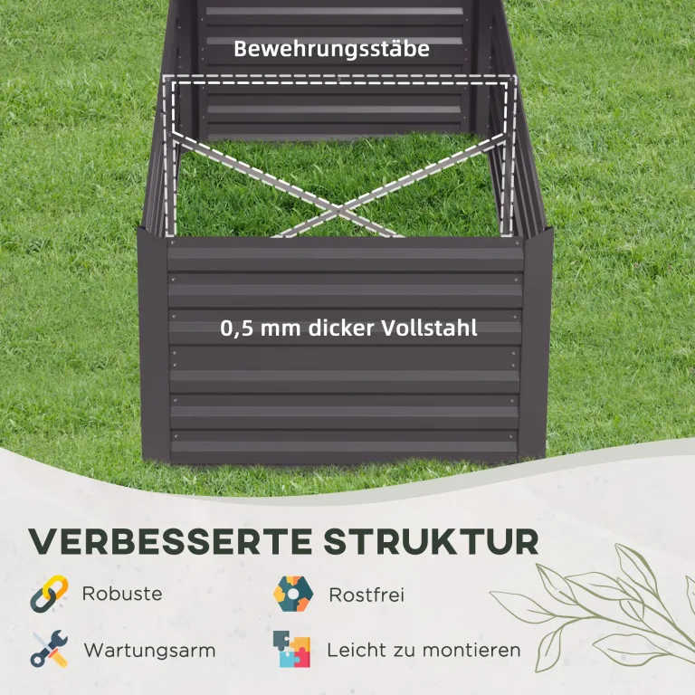 Outsunny Hochbeet aus Stahl, Pflanzbeet Frühbeet Gartenbeet Blumenkasten steckbar, Pflanzkasten Pflanzkübel Gemüsebeet 180x90x60cm für Garten Balkon Terrasse, Gartenspalier für Blumen, Pflanzen, Obst – Bild 4