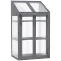 Outsunny Frühbeet aus Holz, Mini Gewächshaus 70 x 50 x 120 cm, Treibhaus mit Abdeckung, Fenster, Doppeltür, lichtdurchlässig Frühbeetkasten mit 3 Regale, Winterfest Hochbeet für Garten, Balkon, Grau - Thumbnail 1