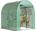 Outsunny Gewächshaus, Foliengewächshaus mit Aufrollbare Fenster & Tür, Netzfenster UV Schutz, Folientunnel, Tomatenhaus Winterfest Treibhaus für Garten, Balkon, 1,8 x 1,8 x 2 m Grün - Thumbnail 1