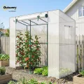 Outsunny Gewächshaus mit Rolltür 2 Fenster, Winterfest Foliengewächshaus aus Stahl, Treibhaus für Balkon, Garten, Tomatenhaus mit UV Schutz 200x76x170cm Tomatengewächshaus für Gemüse Blumen, Weiß - Thumbnail 2