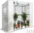 Outsunny Gewächshaus mit Rolltür 2 Fenster, Winterfest Foliengewächshaus aus Stahl, Treibhaus für Balkon, Garten, Tomatenhaus mit UV Schutz 200x76x170cm Tomatengewächshaus für Gemüse Blumen, Weiß - Thumbnail 1
